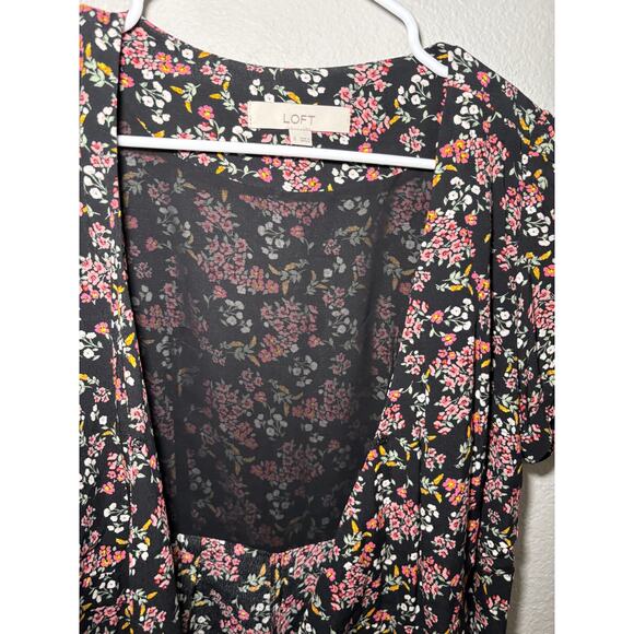 LOFT Floral Print Tie-Sleeve Wrap Dress, Size 0 - Picture 8 of 12